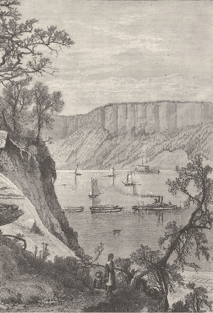 NEW YORK. The Palisades of the Hudson c1880 old antique vintage print picture
